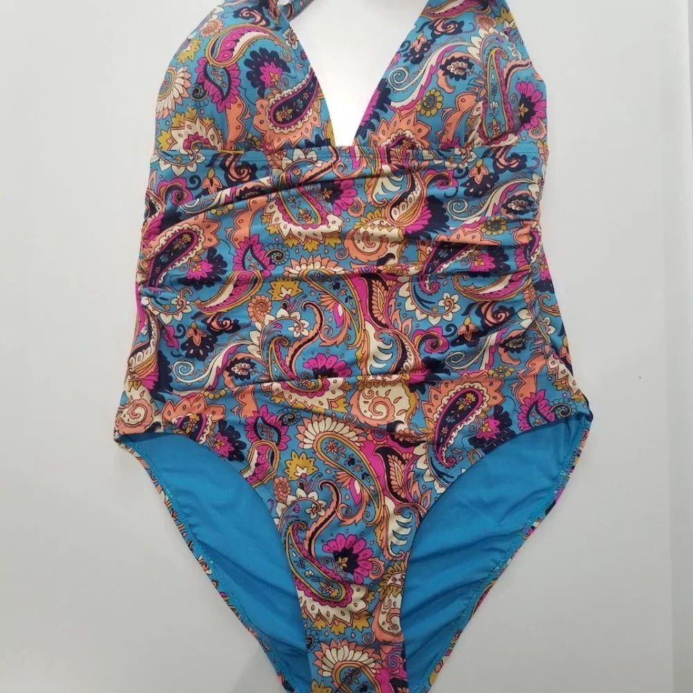 Lucky Brand Paisley Poolside Charm One Piece NWOT Size Large - Picture 5 of 12